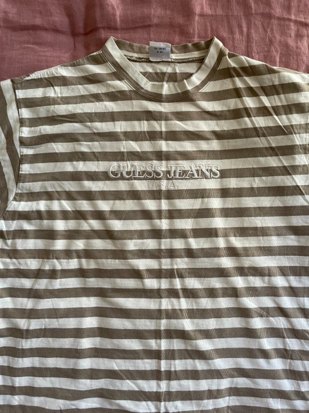True Vintage Guess Jeans Stripped Logo Tee - Size S/M - Picture 2 of 5